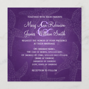 Convite Roxo de Starfish de Casamento de Praia