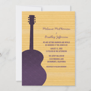 Convite roxo do casamento da guitarra do país