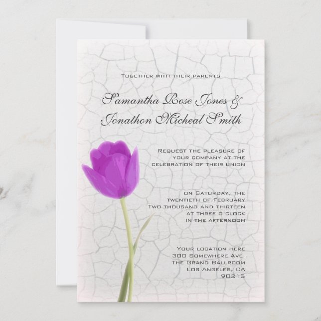 Convite roxo do casamento da pintura da tulipa e (Frente)