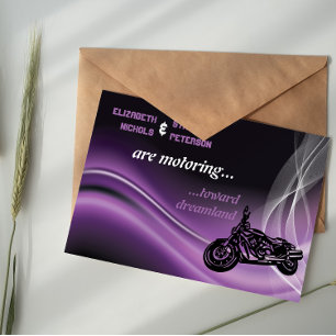 Convite roxo do casamento do motociclista da