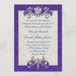 Convite roxo do casamento tema damasco