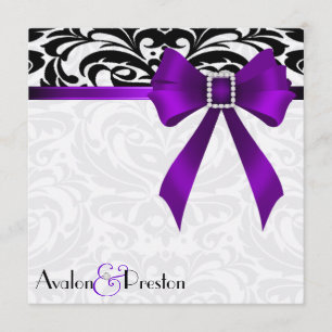 Convite roxo do casamento tema damasco do arco de