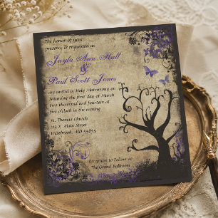 Convite roxo do casamento vintage da borboleta