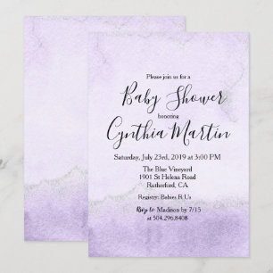 Convite roxo do chá de fraldas da aguarela