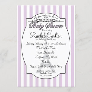 Convite roxo do chá de fraldas do tema de Paris