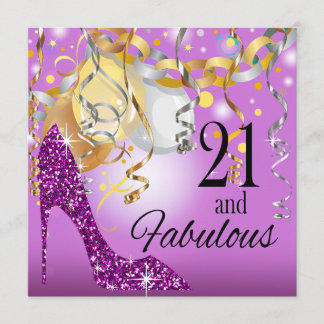 Convite Roxo do lilac do aniversário de 21 anos | do