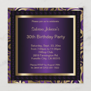 Convite Roxo do partido de aniversário de 30 anos   &