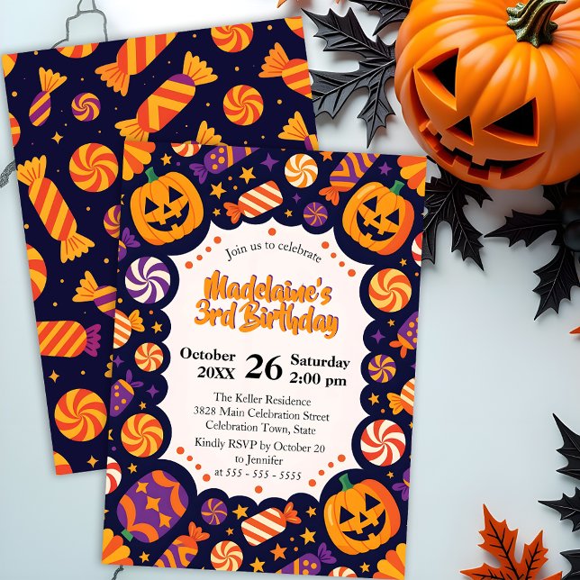 Convite Roxo Doce Abóbora Crianças Halloween Aniversário (Criador carregado)