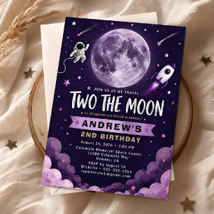 Convite Roxo Dois Para a Lua 2º Aniversário