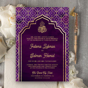 Convite Roxo Dourado Arco Marroquino Casamento Muçulmano
