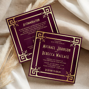 Convite Roxo Dourado Art Deco Tudo em Um Casamento