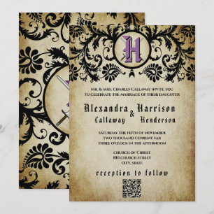 Convite Roxo & Dourado Casamento Medieval Idade Média Dama