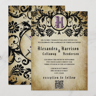 Convite Roxo & Dourado Casamento Medieval Idade Média Dama