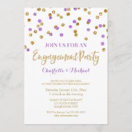 Convite roxo Dourado da festa de noivado dos