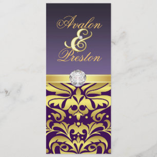 Convite roxo & Dourado do casamento tema damasco