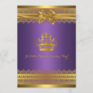 Convite roxo & Dourado do chá de fraldas da coroa