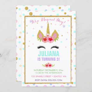 Convite Roxo Dourado do rosa mágico do aniversário do