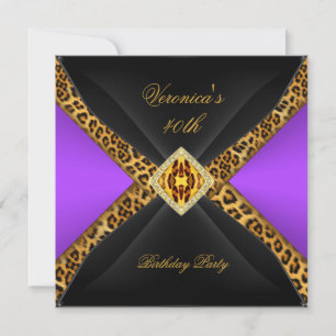 Convite Roxo Dourado Leopardo Negro Jóia 40º Aniversário