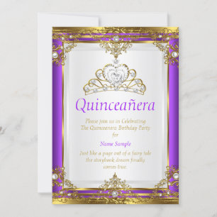 Convite Roxo Dourado Pérola Branca Princesa Quinceanera