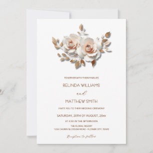 Convite Roxo Dourado Rosas 3D Flores Simples