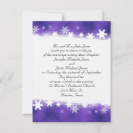 Convite roxo e branco do casamento do floco de