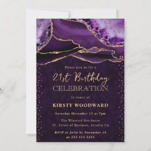 Convite Roxo e Dourado Agata Brilhante Aniversário de 21 A
