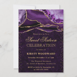 Convite Roxo e Dourado Agata Brilhante Sweet 16
