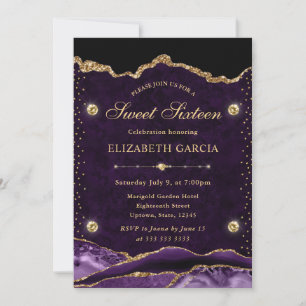 Convite Roxo e Dourado Agata Brilhante Sweet Sixteen