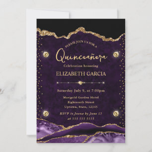 Convite Roxo e Dourado Brilho Ágata Quinceanera