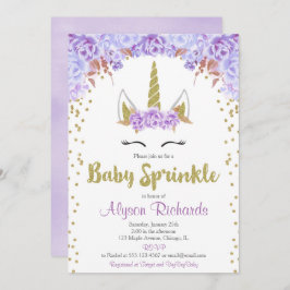 Convite Roxo e dourado unicórnio bebê borrifar
