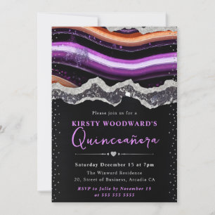 Convite Roxo e Laranja Halloween Ágata Quinceanera