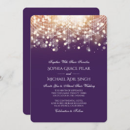Convite Roxo e Luzes Douradas do Bokeh