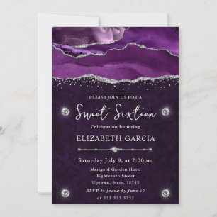 Convite Roxo e Prata Ágata Brilho Sweet 16