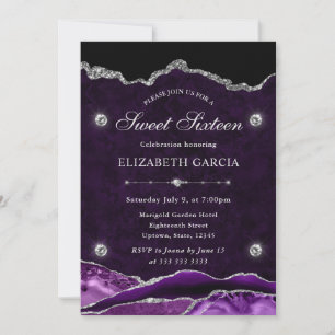 Convite Roxo e Prata Glitter Agate Sweet Sixteen