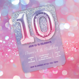 Convite Roxo e Rosa 10º Balão de Aniversário