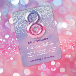 Convite Roxo e Rosa 8º Balão de Aniversário