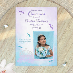 Convite Roxo e Turquesa, Libélulas Quinceañera