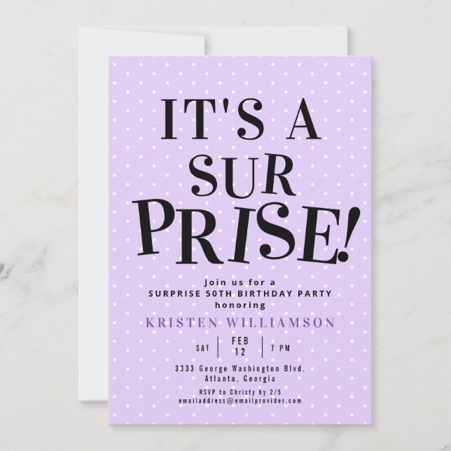 Convite Roxo É uma surpresa 50º aniversário (Frente)