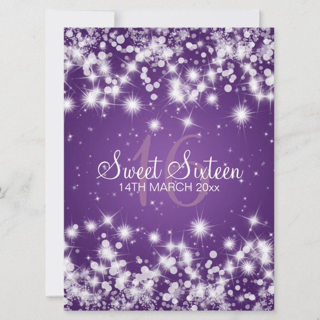Convite Roxo elegante da faísca do inverno do partido do (Frente)