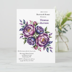 Convite Roxo Elegante e Magenta Peony Brunch e Bubble