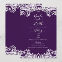 Roxo Escuro Ameixa e Renda Branca Casamento Elegan