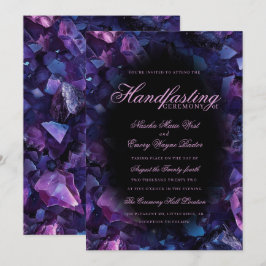 Convite Roxo Escuro Boho Bruxa Cristais Preto Handfasting