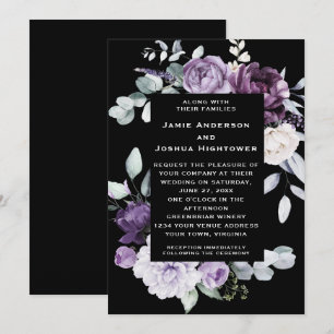 Convite Roxo Escuro, Lavanda, Floral Branco Casamento Pret