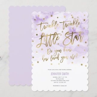Convite Roxo, Estrelas Brilhantes, Aquarela, Menina