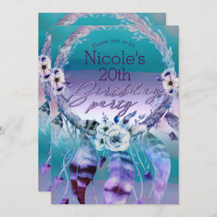 Convite Roxo & festa de aniversário ideal de Boho do