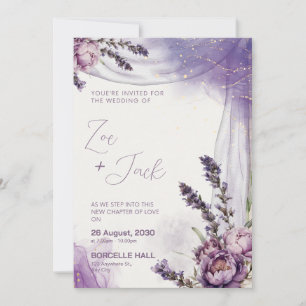 Convite Roxo Flor de Lavanda Branca Design Elegante