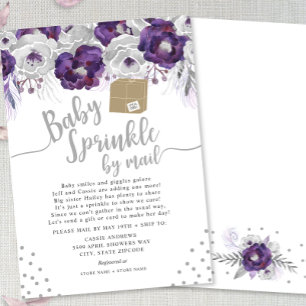Convite Roxo Floral Baby Sprinkle por correio