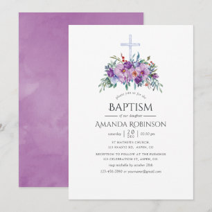 Convite Roxo Floral Batismo ou Crisma