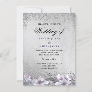 Convite roxo floral do casamento da folha de prata