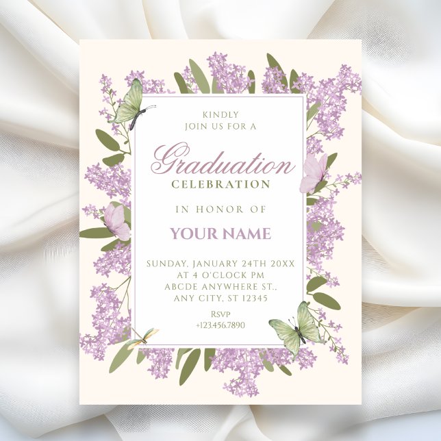 Convite Roxo floral elegante formatura (Criador carregado)